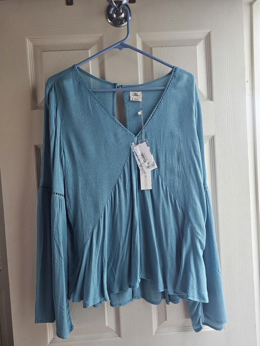O'Neill Teal V-Neck Flowing Peasant Blouse